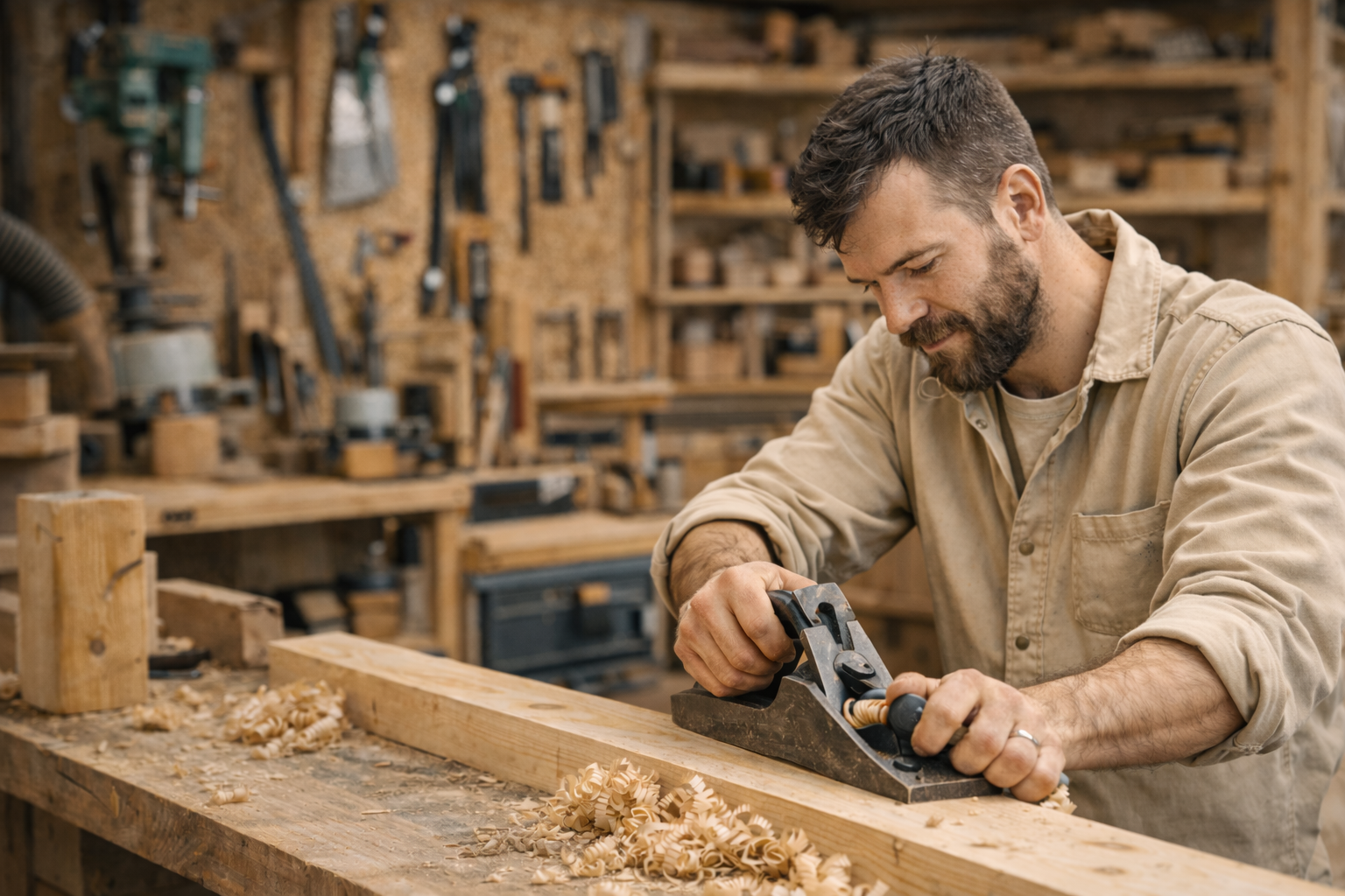 Zimmerman beim Hobeln